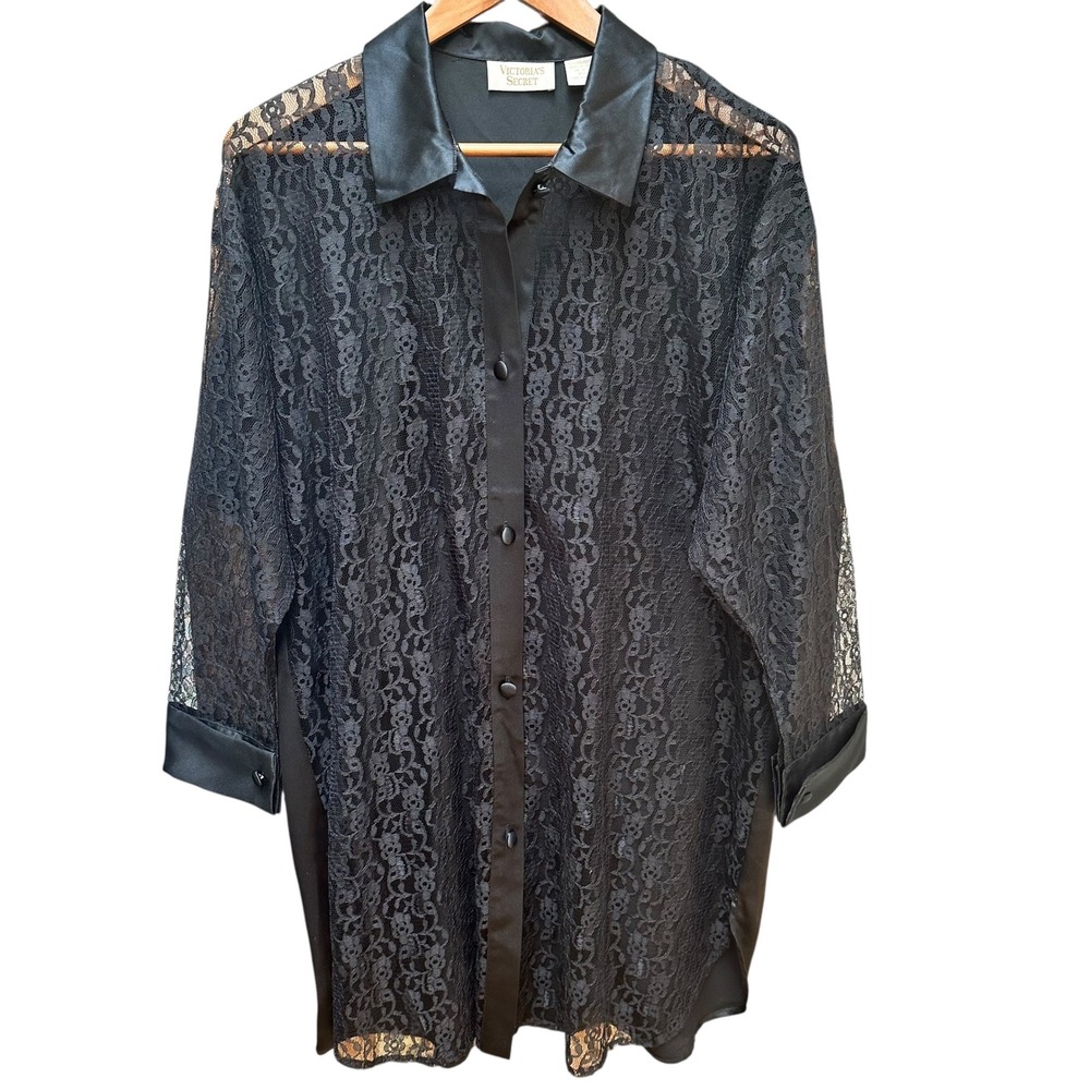 Vintage Victoria's Secret Gold Label Black‎ Lace & Satin Nightgown Sexy Y2K SM